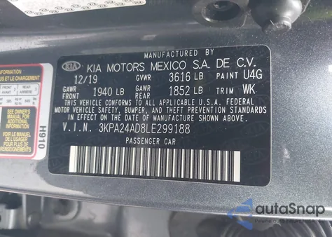 2020 Kia Rio S from USA, damaged, VIN 3KPA24AD8LE299188